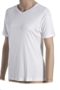 Damen T-Shirt, V-Ausschnitt, 100% Seide, Weiss, S, 36/38