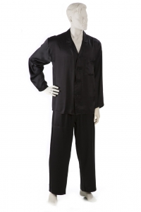 Pyjama, Schlafanzug, Herren, 100% Seide, Schwarz, XL