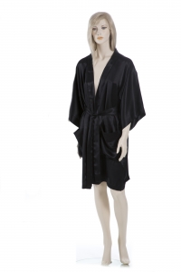 Kimono, 100% Seide, Schwarz, XL, 46/48