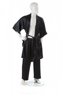 Kimono-Pyjama, Herren, 100% Seide, Schwarz, XL