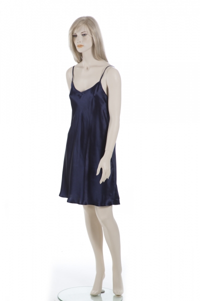 Negligé, 100% Seide, Dunkelblau, XL, 46/48