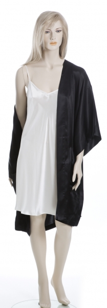Negligé mit Kimono, 100% Seide, Natur und Schwarz, S, 36/38
