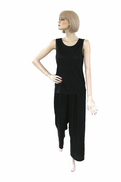 Damen Pyjama, 100% Seide, Schwarz, S, 36/38