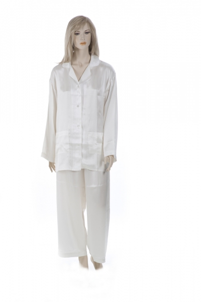 Pyjama, Schlafanzug, Damen, 100% Seide, Natur, L