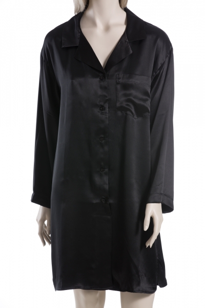 Nachthemd, Sleepshirt, 100% Seide, Schwarz, XL