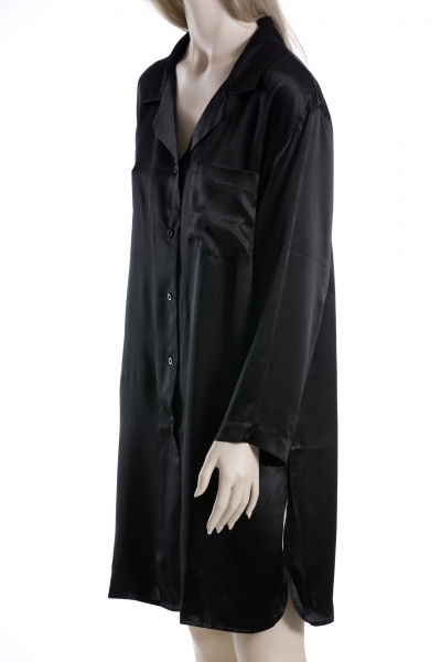 Nachthemd, Sleepshirt, 100% Seide, Schwarz, XL